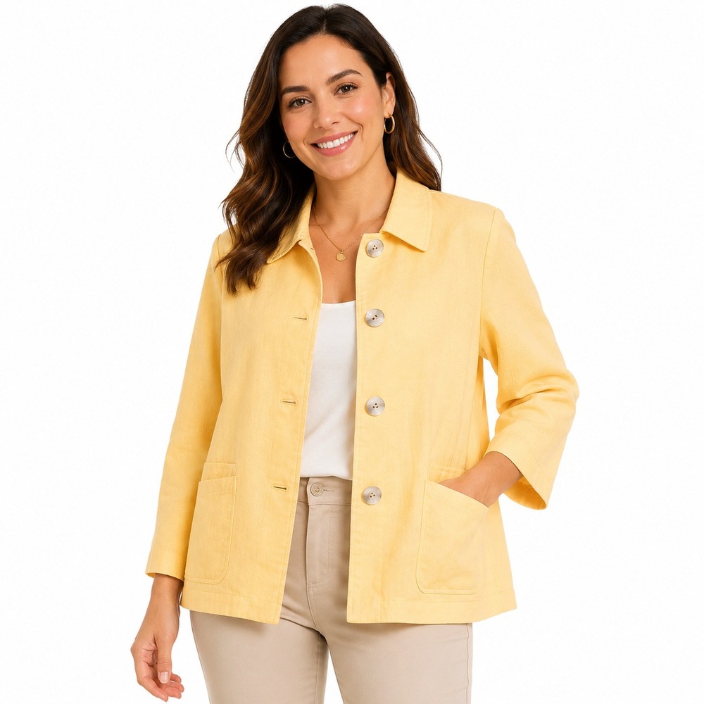 Parisian Signature Womens 6 Yellow Linen Blend Basic Button Front‎ Blazer